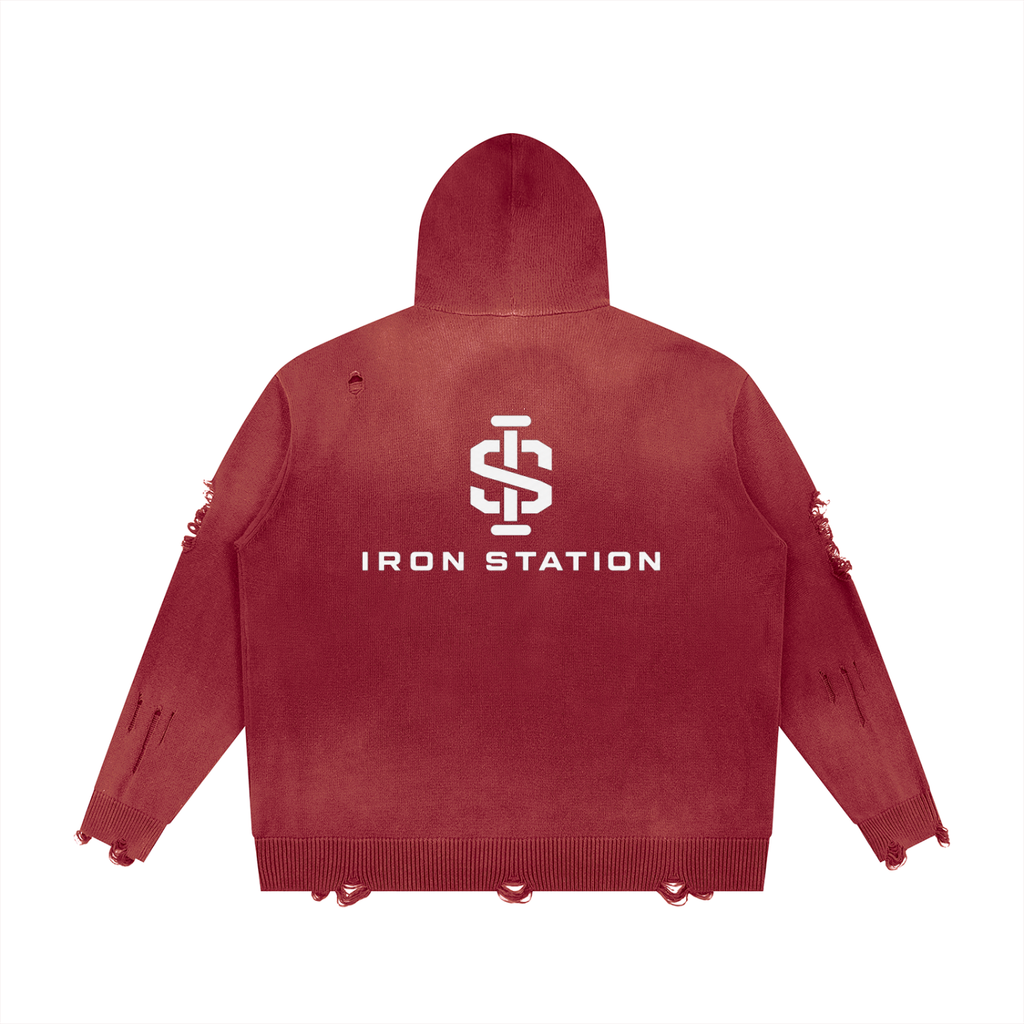 001 - "Iron Station" Distressed Zip-Up Jacket
