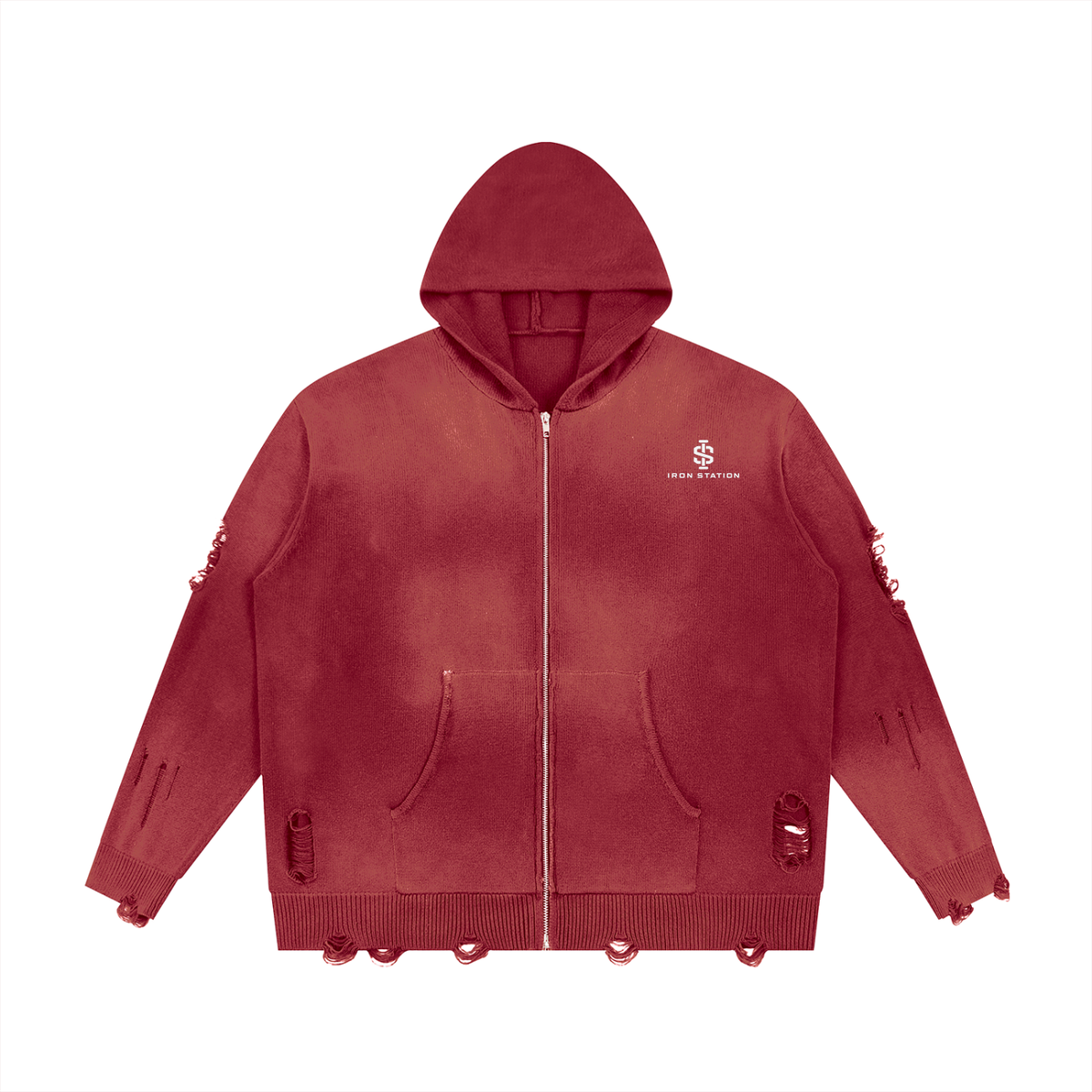 001 - "Iron Station" Distressed Zip-Up Jacket