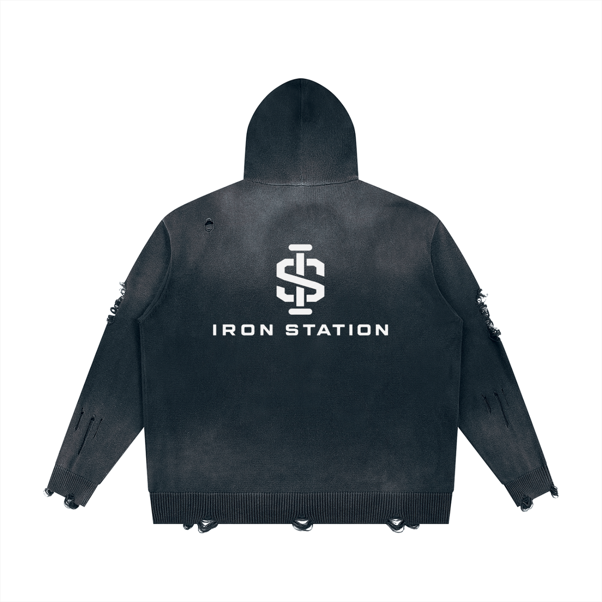 001 - "Iron Station" Distressed Zip-Up Jacket