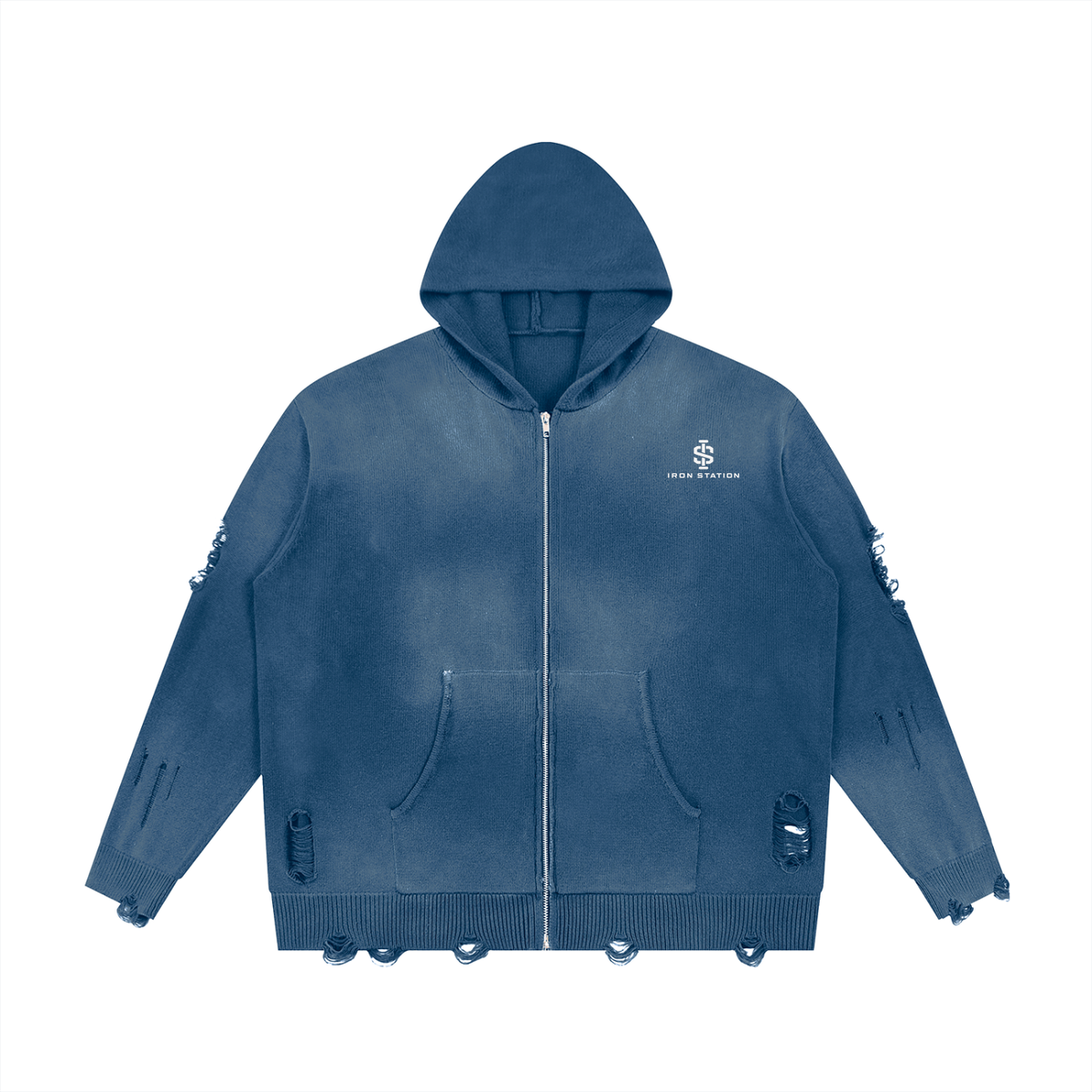 001 - "Iron Station" Distressed Zip-Up Jacket