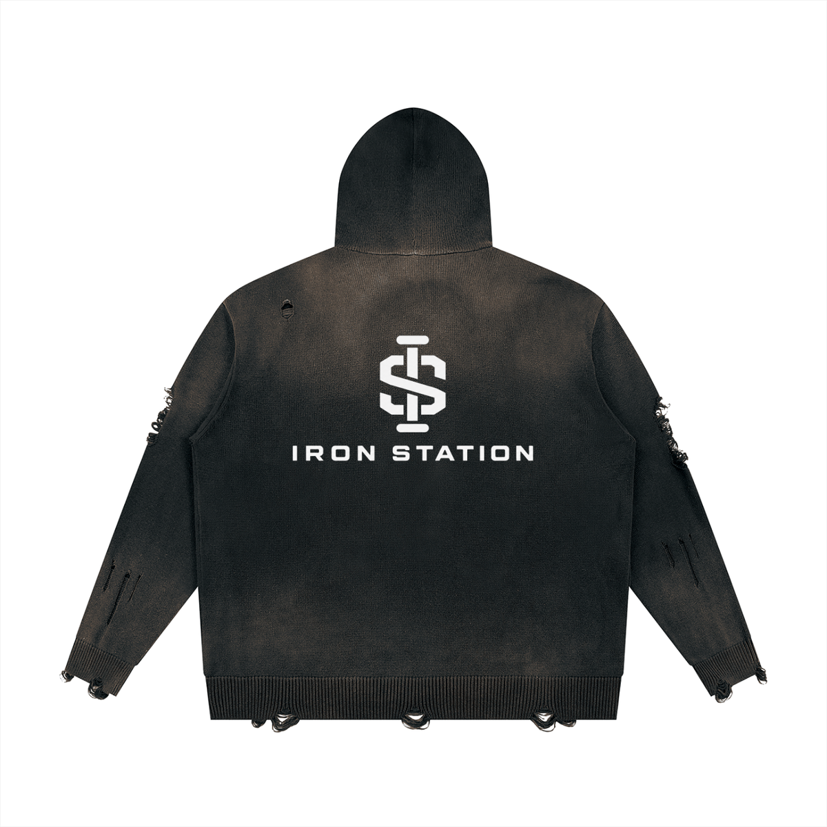 001 - "Iron Station" Distressed Zip-Up Jacket